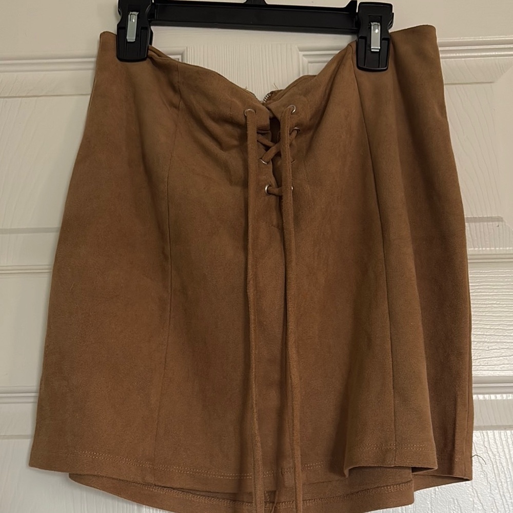 Charlotte Russe Tan Mini Skirt with Tie Front